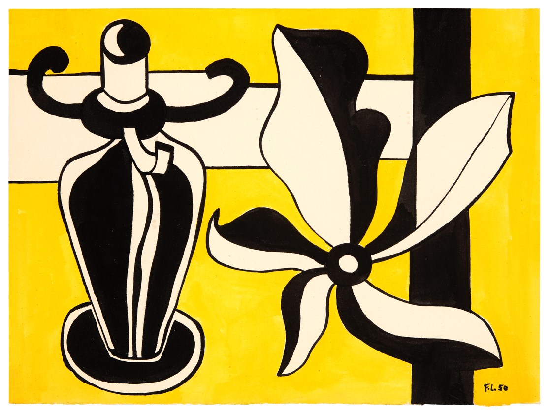 Kroonluchter op gele achtergrond. 1950